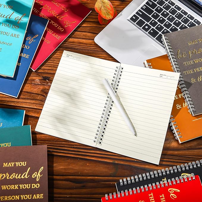 Colarr 12 Pcs A5 Inspirational Spiral Notebook Bulk Appreciation Gift 6x8 Inch Motivational Notepad 100 Page/50sheet Lined College Ruled Journal for Employee Coworker Teacher Nurse (Dark Colors)-DeskLoop Office