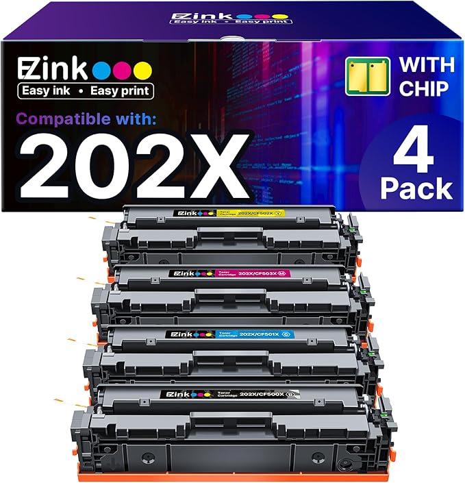 E-Z Ink Compatible 202X High Yield Replacement for HP 202X Toner Cartridges 202A CF500X CF500A with Chip to Use with HP Color Pro MFP M281fdw M281cdw M281fdn M254dw M254 M281 (4-Pack) 