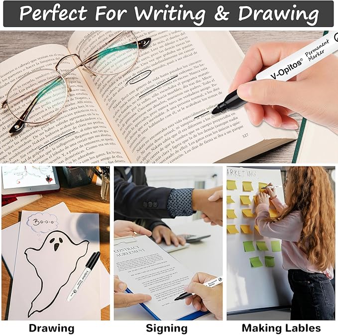 V-Opitos 30 Pack Black Permanent Markers, Bulk Fine Point Waterproof Markers Pens, Durable, Quick-Drying Marker, Ideal Stationery Supplies for Schools, Homes and Offices-DeskLoop Office