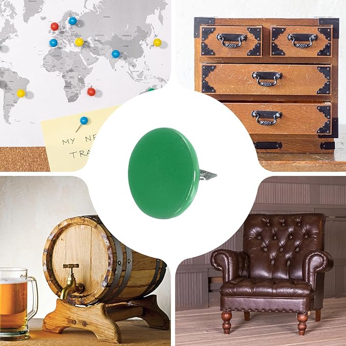 uxcell 150Pcs Upholstery Tacks, 11mmx10mm Flat Head Thumb Tack Decorative Furniture Nails Push Pins for Furniture Sofa Headboards, Green-DeskLoop Office