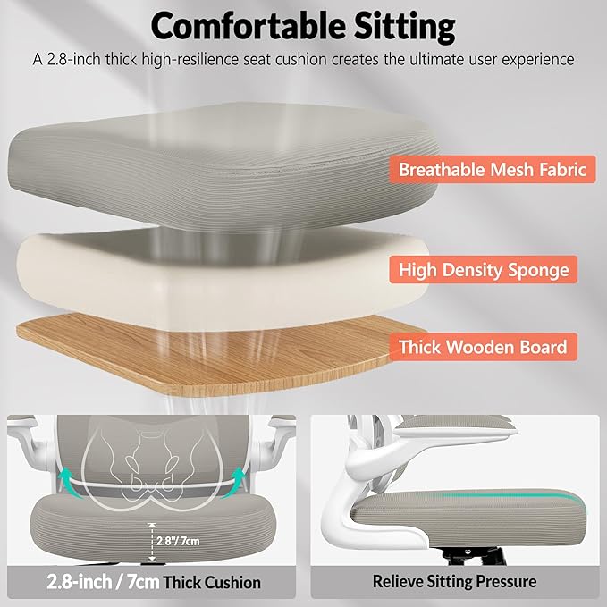 Home Office Desk Chair, Ergonomic Office Chair with Lumbar Support and Adjustable Armrests, Rocking Office Chair, Breathable Mesh Mid Back Computer Chair, Modern Comfy Desk Chair-DeskLoop Office