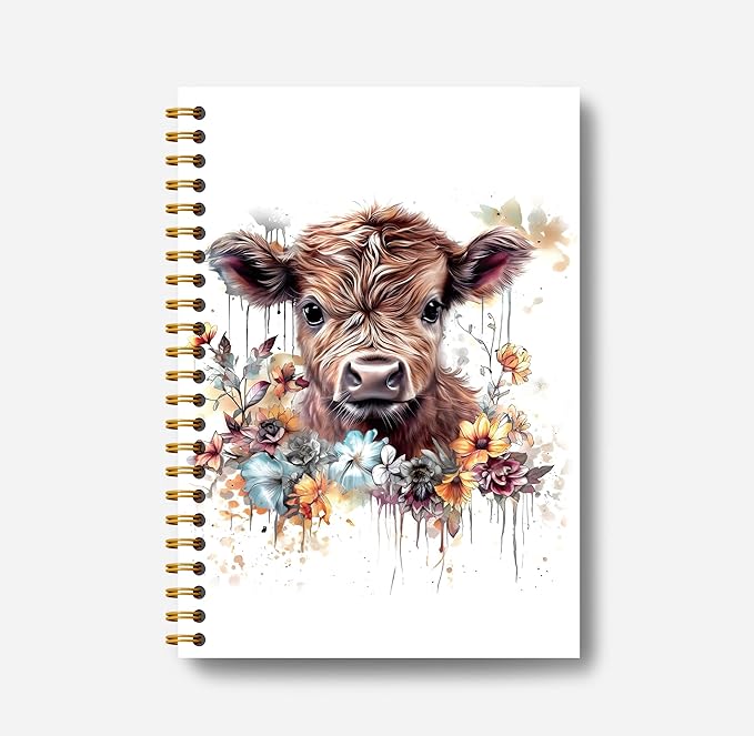Highland Cow Notebook Journal - Highland Cow Gifts, Floral Spiral Journal Notebook 5.5×8.3, Cow Gifts for Cow Lovers, Cow Gifts for Women, 164 Pages-DeskLoop Office