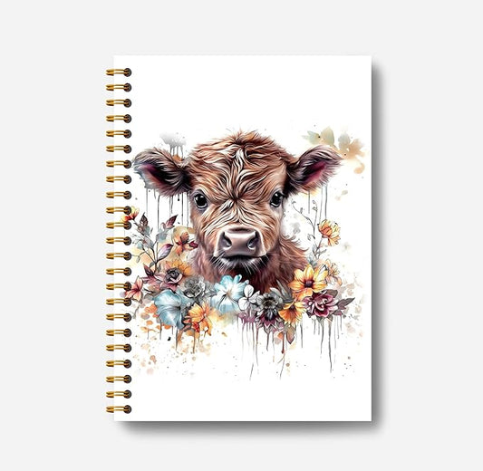 Highland Cow Notebook Journal - Highland Cow Gifts, Floral Spiral Journal Notebook 5.5×8.3, Cow Gifts for Cow Lovers, Cow Gifts for Women, 164 Pages-DeskLoop Office