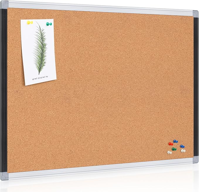 Board2by Cork Board Bulletin Board 20" x 30", Black/Silver Aluminium Framed Corkboard, Office Board for Wall Decor, Large Wall Mounted Notice Pin Board with 18 Push Pins for School, Home & Office-DeskLoop Office