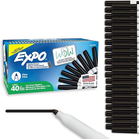 EXPO Dry Erase Markers, Low Odor Ink, Black, Fine Tip, 40 Count-DeskLoop Office