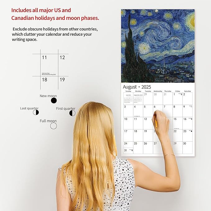 2025 Wall Calendar,Calendar 2025, January 2025 - December 2025, Wall Calendar van Gogh, 12" x 24" Opened,Full Page Months Thick & Sturdy Paper for Calendar Organizing & Planning-DeskLoop Office