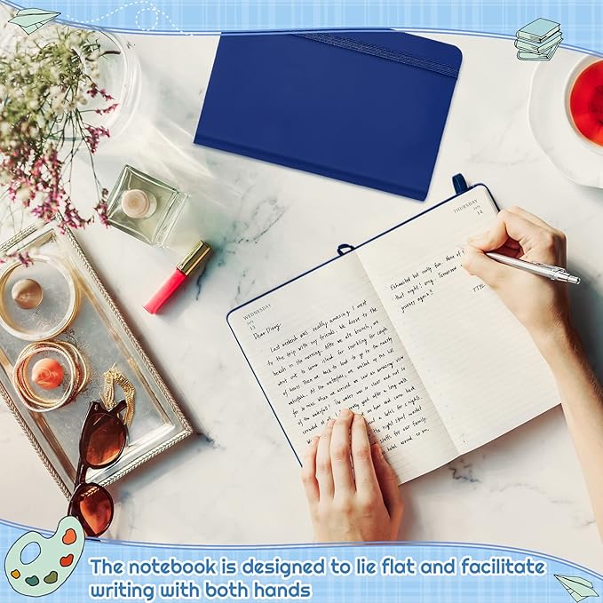 40 Pieces Small Notebooks A6 Pocket Journals 3.5 x 5.5 Inch Small Leather Notebook Mini Ruled Lined Journal with Elastic Band Pen Holder Page Marker Ribbons for Diary School Business Office (Blue)-DeskLoop Office