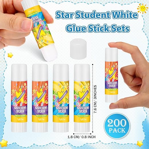 Zubebe 200 Pcs White Glue Stick Bulk Back to School Gifts First Day Sets 0.32 oz Washable Glue Stick for Crafts Home Classroom Prize Party Supplies Scrapbooking Crafting Supplies (Star)-DeskLoop Office