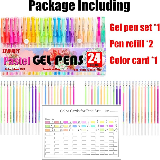 Pastel Gel Pens for Coloring Book,72 Color Gel Pens Set including 24 Color Gel Pen with 48 Refills,40% More Ink Colored Gel Pens for Drawing, Doodling, Scrapbook, Journaling-DeskLoop Office