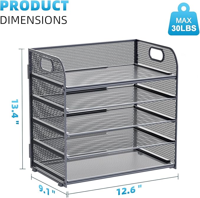Marbrasse Paper Organizer Letter Tray, 5 Tier Mesh File Organizer with Handle, Paper Sorter Desk Organizer for Home Office Supplies - Grey-DeskLoop Office