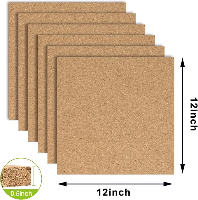 AKTOP Cork Board Bulletin Board 12x12, 1/2" Thick Cork Board Tiles 6 Pack, Small Square Pin Board for Wall, Self Adhesive Corkboards with 60 Push Pin Wood Clips for School, Home & Office-DeskLoop Office