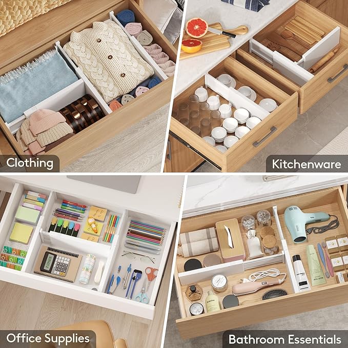 Lifewit 12 Pack Drawer Dividers Plastic 5" High, 13.5-22" Adjustable Drawer Organizers for Clothes, Expandable Dresser Separators in Bedroom/Bathroom/Kitchen/Fridge/Office Organization and Storage-DeskLoop Office