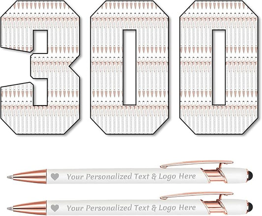 STREADVE 300 Personalized Custom Pens Engraved Writing Pen with Name Logo, Customized Promotional Items Stylus Pen Gifts for Communion Wedding Men Women Realtor Business, White-DeskLoop Office