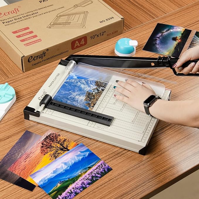 Ecraft 12" Guillotine Paper Cutter:Paper Trimmer Accurate Cutting with Safety Guard,15 Sheets Capacity,Magnetic Guide,Heavy Duty Metal Base, Perfect for Cardstock,Cardboard,Vinyl,Crafts & Photos-DeskLoop Office