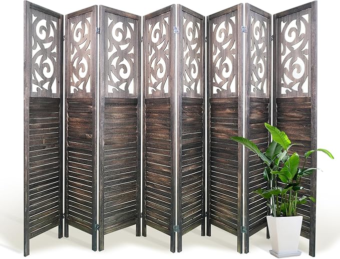 NicBex 8 Panel Room Divider,5.6FT Wood Carved Room Dividers,Folding Privacy Screens Portable Freestanding Partition Wall Dividers for Room Separation,Home Bedroom Office,Rustic Brown-DeskLoop Office