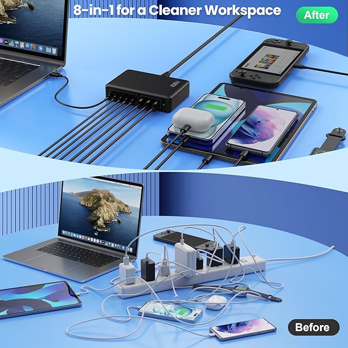 USB C Charger 430W USB C Charger Block 8-Ports GaN IV Fast Charging Station,PD 100W Laptop Charging Hub Wall Adapter Compatible with MacBook/Air,DELL,Steam Desk,iPhone 16/15/14,Galaxy S24 etc-DeskLoop Office