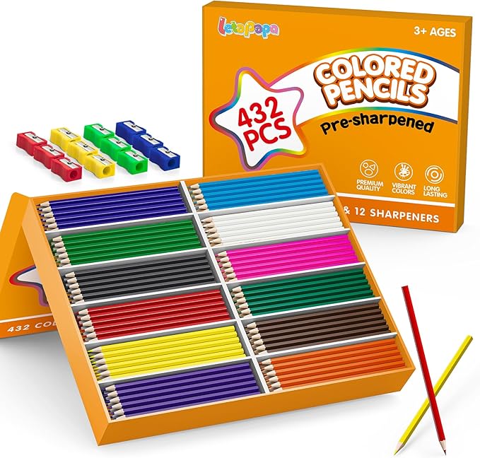 432 Count Colored Pencils Bulk, Colored Pencils for Kids, Pre-sharpened Color Pencils Set 12 Colors, Coloring Pencil Bulk for Teachers School Supplies, Back to School Classroom Prizes Gifts-DeskLoop Office