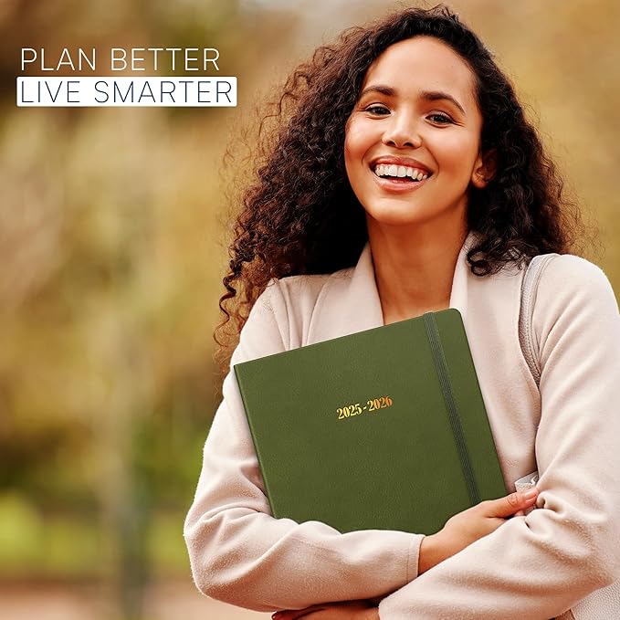 Ensight 2025-2026 HARDCOVER Leather Planner Weekly & Monthly - 8.5x11 Inches - Academic Planner Business Personal or Student - Pen Holder, Thick Paper, July 2025 - June 2026 (Olive Green)-DeskLoop Office
