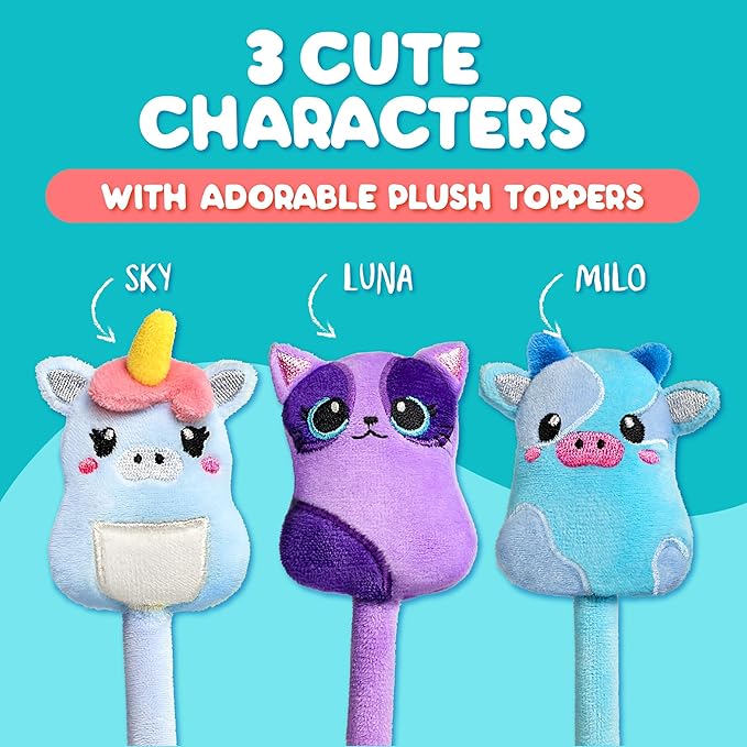 BUNMO Easter Gifts for Girls - Cute Pens - Cute Gel Pens w/Soft Grip & 6 Refills - Gifts for Tweens- Girls Easter Basket Stuffers - Fun Writing for Kids - Gift for Teens - Plush 3 Pack