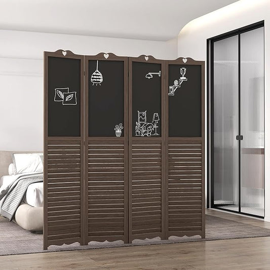 NicBex Room Divider 4 Panel Room Dividers with Black Boards Partition Room Dividers and Folding Privacy Screens 5.5 FT Wall Divider for Home, Office, Room Separation,63.75"W x 0.75"D x 67.75"H,Brown-DeskLoop Office