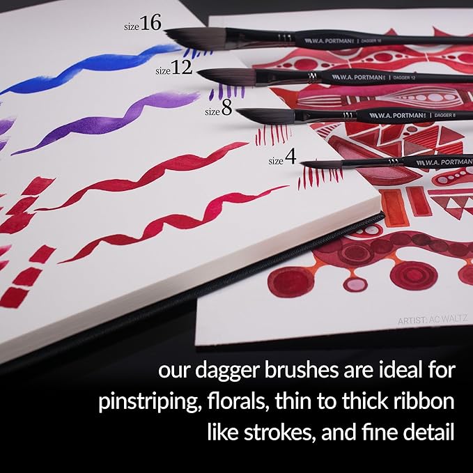 WA Portman Dagger Watercolor Paint Brushes Professional 4pc Set - 100% Vegan, Cruelty-Free Dagger Watercolor Brushes Professional - Acrylic Paint Brush Set with Triangular Comfort Grip-DeskLoop Office