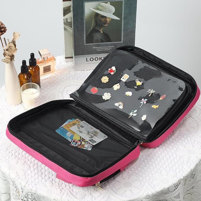 Enamel pin display bag, 8-page pin trading book, collectible pin board, suitable for storing pins, brooches, patches (pink)-DeskLoop Office