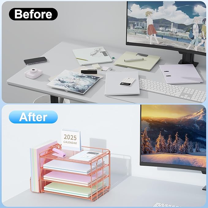 Spacrea Desk Organizers and Accessories, Paper Organizer for Desk with File Organizer, Desk Accessories & Workspace Organizers for Office Supplies (Rose Gold)-DeskLoop Office