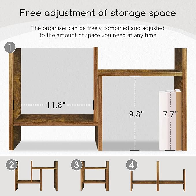 Jerry & Maggie Desktop Organizer Office Storage Rack Adjustable Wood Display Shelf Free Style Double H, Multi-Functional Mini Bookshelf for Desk Natural Stand (Natural Wood Tone)-DeskLoop Office