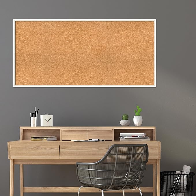 Amanti Art Natural Cork Board for Wall, 29x61 Vision Board with White Frame, Oversize Corkboard Office Decor for Home Organization, Modern Corkboard Pinboard to Display Items for Home Organization in-DeskLoop Office