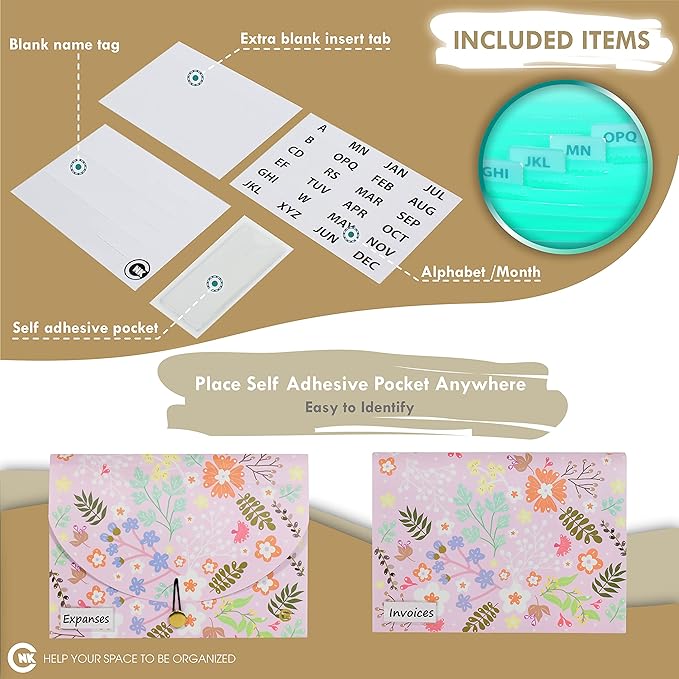 CNK File Folders Organizer with 13 Pockets Accordion Expanding Folder For Documents Receipt Document Paper Pocket Filing Products Accordian Important expandable holder files alphabetical Labels Letter-DeskLoop Office