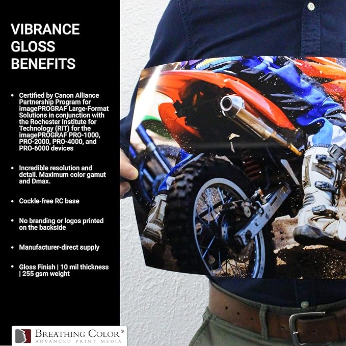 Vibrance Gloss Photo Printer Paper 10 mil 255 gsm Glossy Finish Premium Photo Paper Roll on 3inch Core 17 inches x 100 feet Works with Most Inkjet Printers Including Professional Makes and Models-DeskLoop Office