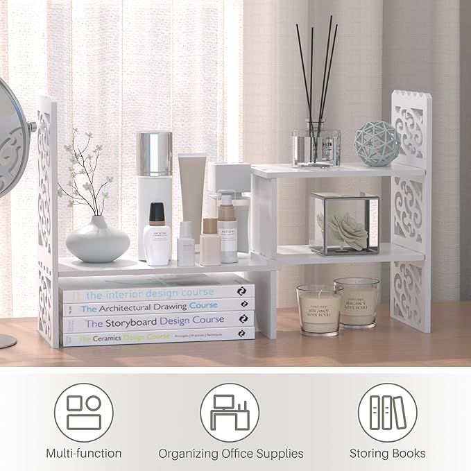 Jerry & Maggie - WPC Desktop Organizer White Office Storage Rack Shelf | Birthday Gifts - Toy - Home Decor | Free Style Rotation Display Modern Luxurious Stand Shelf (White)-DeskLoop Office