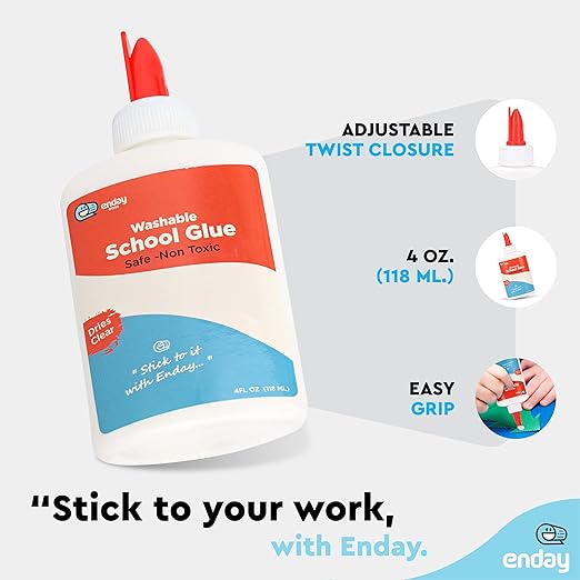 Liquid Glue (12 Pack) - 4 oz Washable School Glue, Bulk, Non-Toxic for Kids, for Slime, Arts and Crafts - by Enday-DeskLoop Office