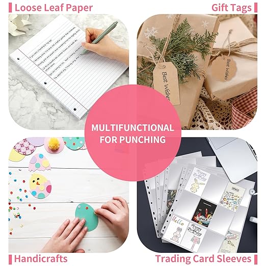 Single Hole Punch, 2 Pcs Hand Hole Puncher with Soft Grip Handle, 1/4" and 1/8" Small Hole Paper Punch for Crafts, Scrapbooks, 6 Sheets Capacity, Tags, Tickets - Pink-DeskLoop Office