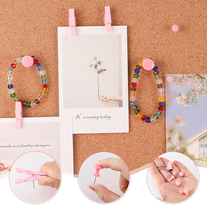 200 Pieces Pink Push Pins Thumb Tacks Cute Decorative Push Pins for Cork Board Bulletin Boards Wall Maps Pictures Office Supplies-DeskLoop Office