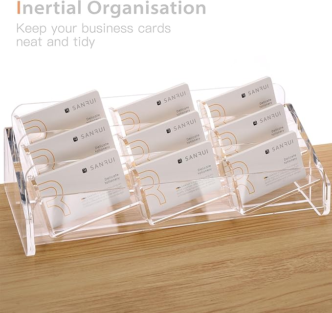 SANRUI Acrylic Business Card Holder for Desk, 3 Tier Clear Tilt Business Name Card Display Holders Stand Storage Organizer Fits 540 Business Cards (Horizontal, 9-Slot)-DeskLoop Office