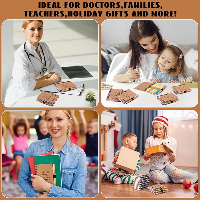 30 Sets Employee Appreciation Gifts Bulk Inspirational Spiral Notebooks with Sticky Notes Motivational Journals Ballpoint Pens Thank You Gifts for Teacher Nurse Coworker (30, Thank)-DeskLoop Office