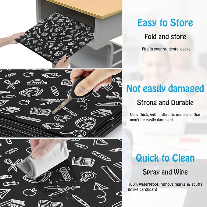 24 Pack Black Printing Privacy Floders for Student Desks - Durable Plastic Erasable - Testing Dividers for Classroom - Easy Clean Privacy Shields for Student - Includes Extra Labels-DeskLoop Office