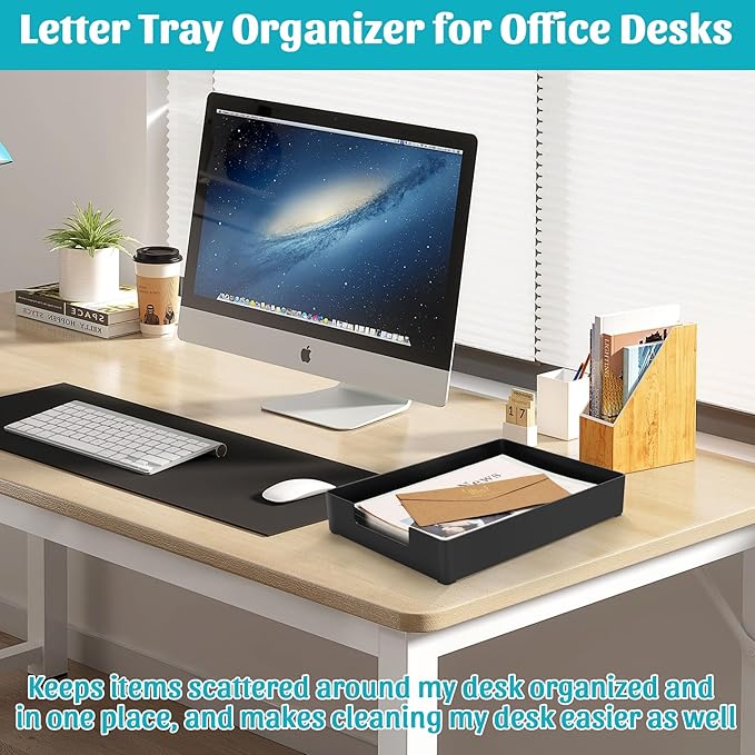 Letter-Size Tray Desk Letter Tray Paper Tray, Sturdy Heavy-Duty Plastic Printer Paper Tray, Single-Tier Stackable File Storage Organizer for Office Home (2, Black)-DeskLoop Office