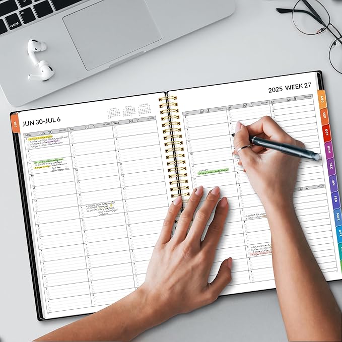 SUNEE 2025-2026 Appointment Book, Quarter-Hourly, Weekly & Monthly - from July 2025 to June 2026, 8.5"x11" Academic Planner, Flexible Cover, Note Pages, Bookmark, Spiral Binding, Black-DeskLoop Office