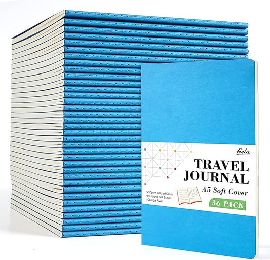 36 Pack Soft Cover Journal Bulk, Feela Lined Blank Travel Journal for Women Men Writing, Notebooks College Ruled for Work, Note Taking Notebook School Business Supplies, 8.2” x 5.5”, A5, Blue-DeskLoop Office