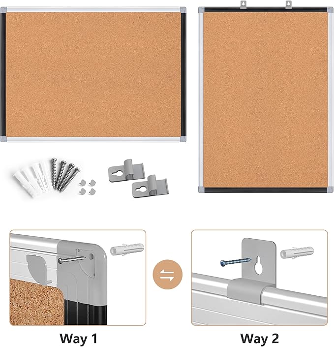 Board2by 2 Pack Cork Bulletin Board 20" x 30", Black/Silver Aluminium Framed Corkboard, Office Board for Wall Decor, Large Wall Mounted Notice Pin Board with 36 Push Pins for School, Home & Office-DeskLoop Office