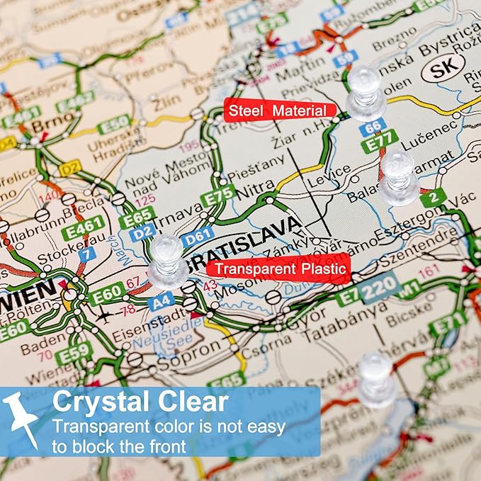 2400 Pcs Clear Push Pins Standard Thumb Tacks with Steel Point and Plastic Head PushPins thumbtacks for Wall, Cork Board, and Bulletin Board-DeskLoop Office