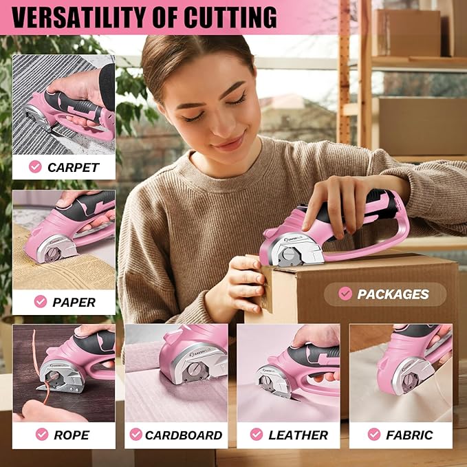 Cordless Electric Scissors,4V Rechargeable Cardboard Box Cutter Heavy Duty Fabric Scissor with Safety Lock & LED Light,Power Rotary Cutter for Leather Carpet Plastic Cutting,Sewing,Crafting-DeskLoop Office