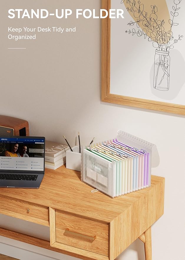 ABC life 12 Pockets Accordion File Organizer Expanding File Folders, Portable Monthly Bill Receipt Document Organizer, Expandable Accordian Filing Folder Letter A4 Size, Colored Tabs (Green)-DeskLoop Office