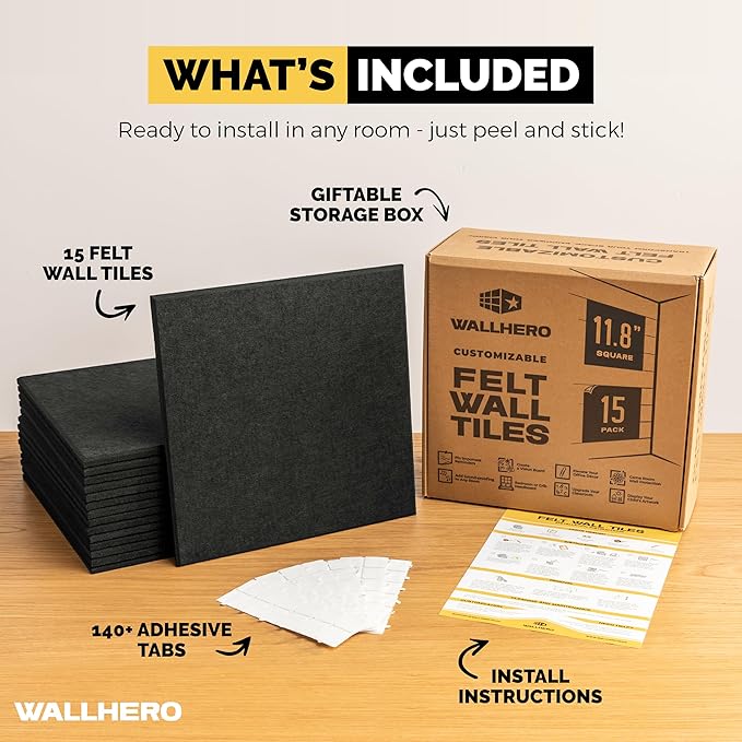 Large Cork Board for Wall 59" x 36", Black Bulletin Board | 15 Pack Felt Wall Tiles | Cork Boards for Office Pin Board Tack Board Cork Boards-DeskLoop Office