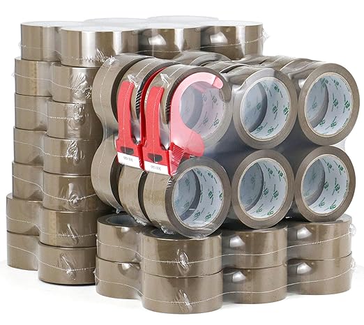 BOMEI PACK 72Rolls Brown Packing Tape with Dispenser, Bulk Box Packing Tape Rolls for Packaging, Shipping and Moving, 2.4Mil 1.88 Inch x 60 Yard-DeskLoop Office