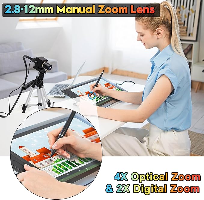 SVPRO 4K USB HDMI Camera Manual Zoom Webcam for Close Up with 2.8-12mm Variable Lens,Plug and Play Camera for Industrial,Streaming and Home Video-DeskLoop Office