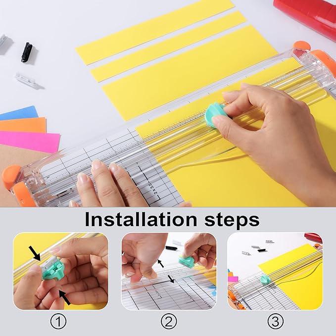 4-Pack Trimmer Replacement Blades for Fiskars Paper Trimmer, Replacement Blade for All Series of Fiskars/Portable&Precision Trimmer,Arts and Crafts,3 Cutting&1 Scoring Blades,a Slider,Orange-DeskLoop Office