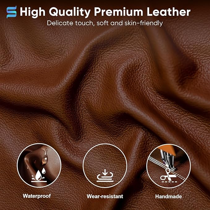 Sytas Executive Leather Office Chair, Comfy Desk Chair with Adjustable Headrest & Flip-up Padded Arms & Lumbar Support, Adjustable Hight and Tilt, Rolling Swivel, Brown-DeskLoop Office